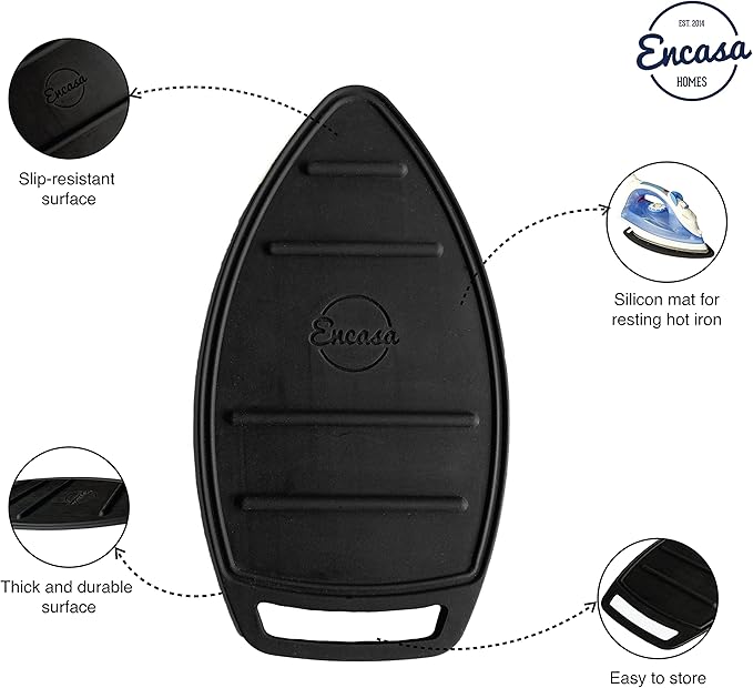 Encasa Homes Silicon Mat for Hot Iron Rest - Heat Resistant, Anti - Slip, Thicker Pad for Protecting Your Table During Ironing, Non-Burning, Machine Washable, Durable - Black