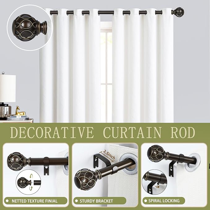 Bronze Farmhouse Curtain Rods for Windows:Heavy Duty Adjustable Curtain Rod for Bedroom Living Room,Boho Decorative Rustic Drapery Rods with Vintage Coastal Finial,Antique Bronze 2 Pack 36-88"