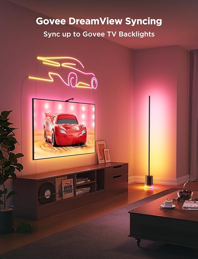 Govee Floor Lamp 2 with Matter, RGBIC, Warm Cool White LED, Alexa Compatible, 1725lm, Music Sync, Scene Modes, Smart Floor Lamp for Living Room, Bedroom, Black(1 Pack)