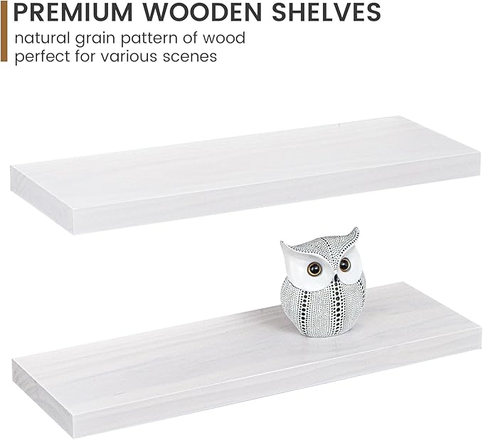 Farmhouse Floating Shelves - 8 Inch Deep Rustic Wood Wall Shelf - Premium Solid Pine Wood Storage Shelf Display Shelf for Kitchen Living Room Bedroom - 24"W x 8"D - Set of 2 - White Color