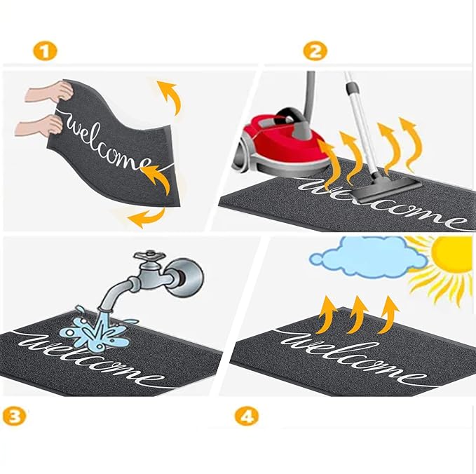 Door Mat, Welcome Mats Outdoor, Front Door Mat for Outside Entry, Doormat Outdoor/Indoor Entrance, Front Door Rugs for Entryway Indoor, for Entryway, High Traffic Areas (32"x20", Black)