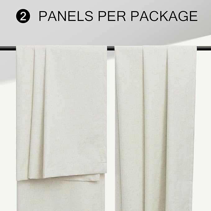 Total Blackout Linen Pleated Curtains with White Backing Back Tab Viral Weather Thermal Insulated Custom Length Curtain for Dining Room Kids Bedroom Noise Cancelling Cream Drape 102 Inch Long 2 Panel