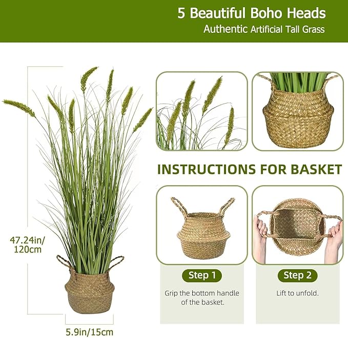 Green Onions Fake Plants,Artificial Plants Indoor, Fake Grass Decor Green Plant Fake Outdoor Flowers Fake Succulents,Artificial Tall Grass Plants with Pots House Decorative (47" 1 Pack)