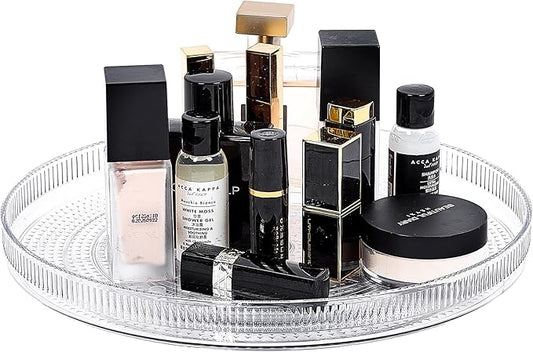 FreshKeeper Plastic Lazy Susan Organizer, Clear Pantry Shallow Lazy Susan Turntable for Cabinet and Kitchen 11’’