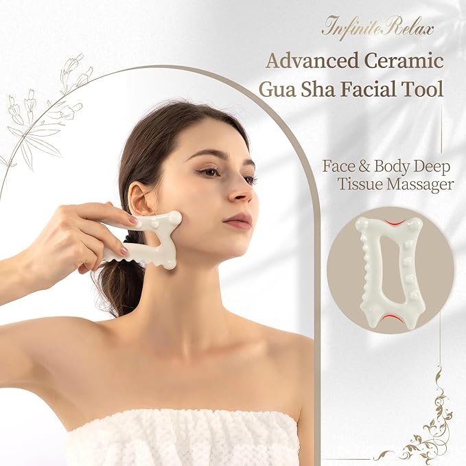 Ceramic Gua Sha Massage Tool, Advanced Face&Body Gua Sha Tools Skin Care for Mother Women Men, Korean Gua Sha Facial Tools (Dual Row of Massage)