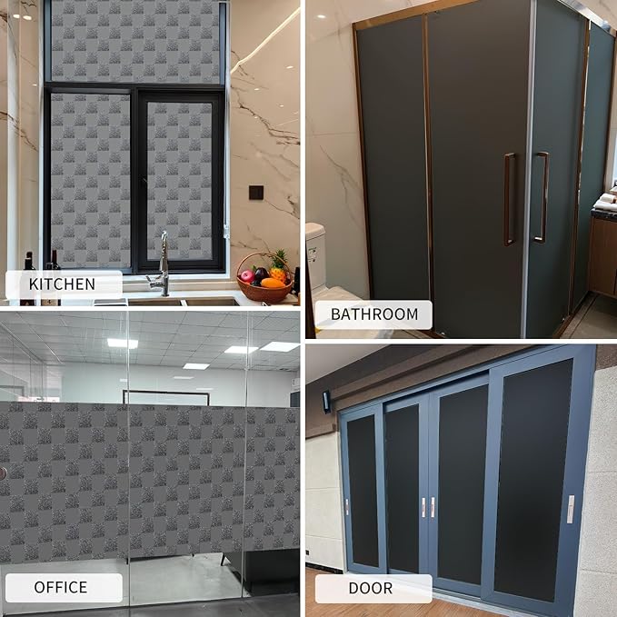 Window Film Privacy Day and Night with Installation Tools, Static Cling Glass Film Ideal for Home Shower Office Glass Door (Black, 35.4 x 78.7 Inch)