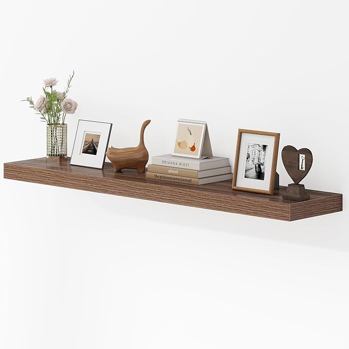 Dreamland 48 Inches Floating Shelves for Wall, 9.3" Deep Long Floating Shelves Set of 1, Large Display & Storage Shelf, Wall Shelf for Bathroom Bedroom Living Room Kitchen Office, Walnut