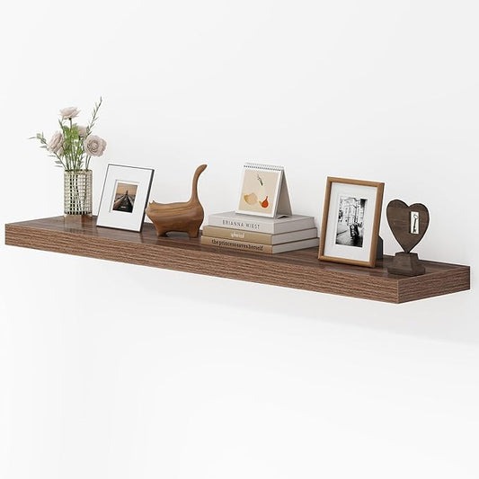 Dreamland 48 Inches Floating Shelves for Wall, 9.3" Deep Long Floating Shelves Set of 1, Large Display & Storage Shelf, Wall Shelf for Bathroom Bedroom Living Room Kitchen Office, Walnut