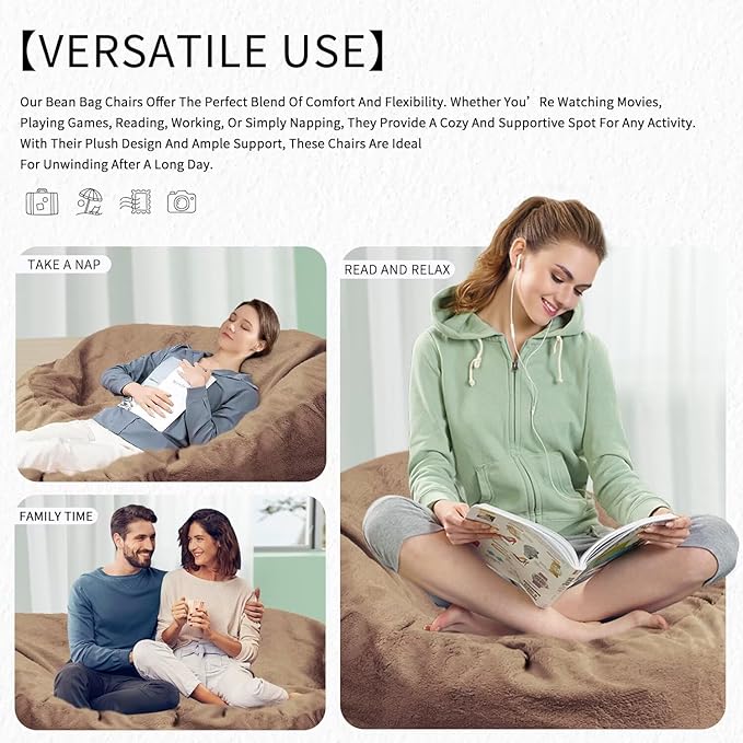 Bean Bag Chair for Adults 5FT,Soft Removable Cover for Teens/Girls Bedroom,Fluffy Giant Round Floor Beanbag Lounger Chairs (No Filler,Tan)