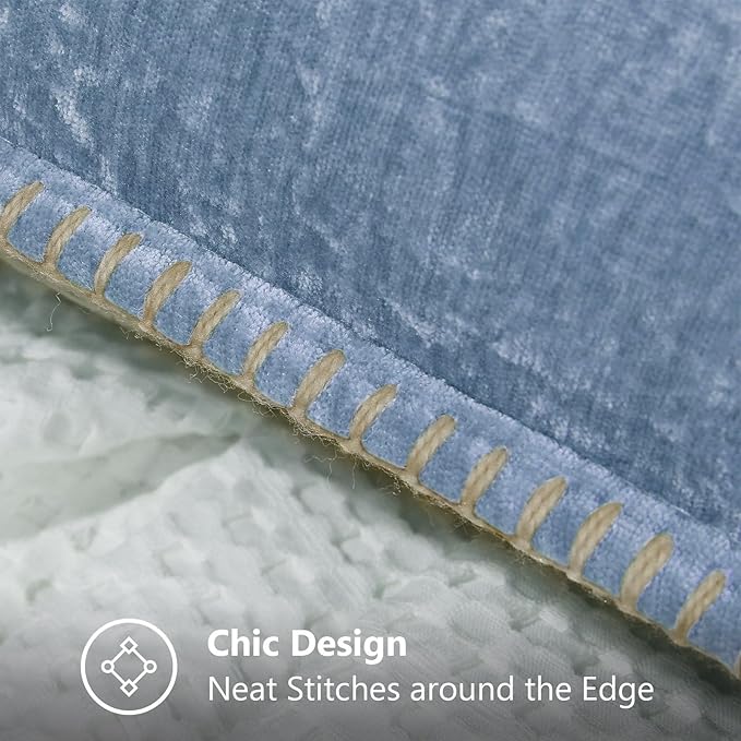 decorUhome Chenille Soft Throw Pillow Covers 26x26 Set of 2, Farmhouse Velvet Neutral Decorative Euro Pillow Covers with Stitched Edge for Couch Sofa Bed Home Decor, Blue