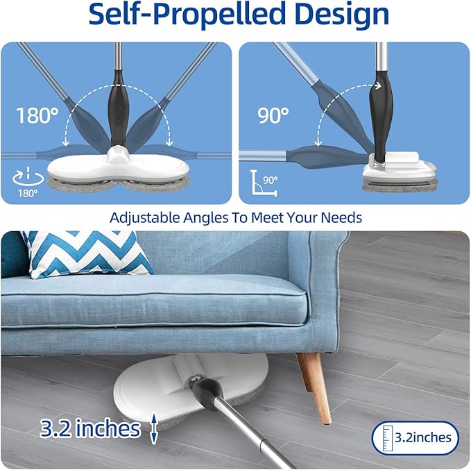 Electric Mop for Floor Cleaning, As Seen On TV, Cordless Spin Mopper Motorised Electric Mops for Hardwood Tile Laminate Floor Daily Light Cleaning (No Water Tank)