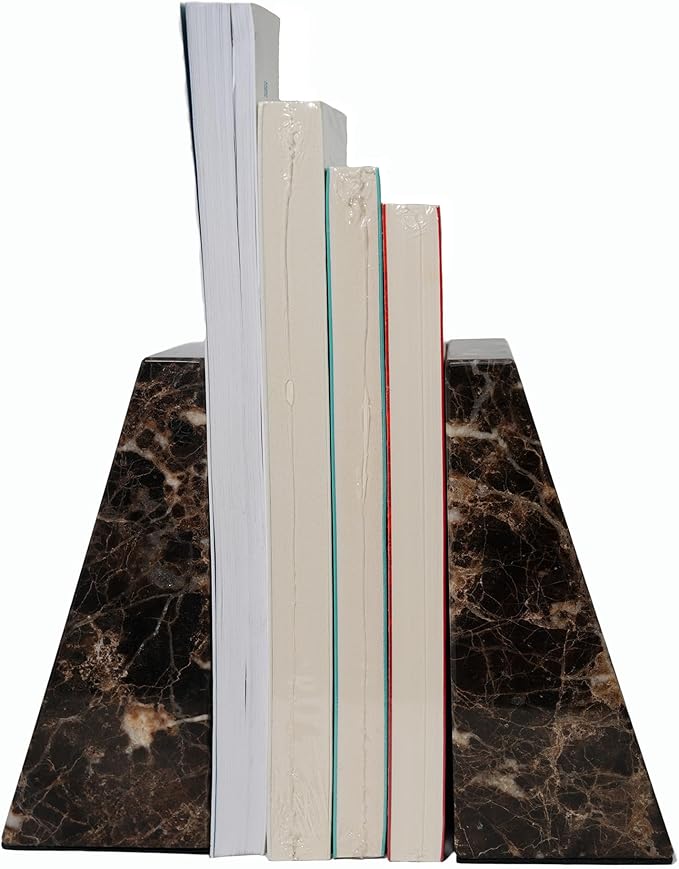 Decorative Bookends for Bookshelves, Set of 2 Marble Bookends for Living Room, Office, Bedroom, Heavy Duty,2 Pieces, Brown