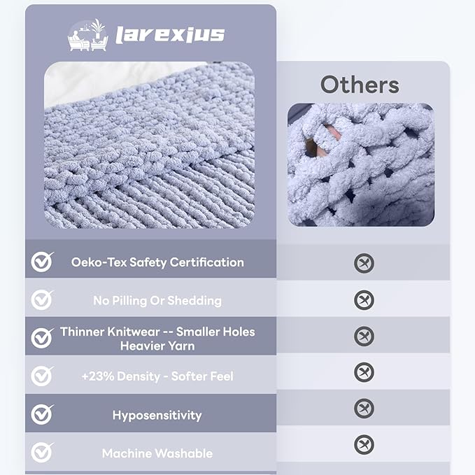 Chunky Knit Blanket - Luxury Soft Cozy 40 * 50 Throw Blanket,100% Woven Blanket Rope Knot Throw Blanket for Couch, Sofa, Home Decor, Gift - Machine Washable(Grey)