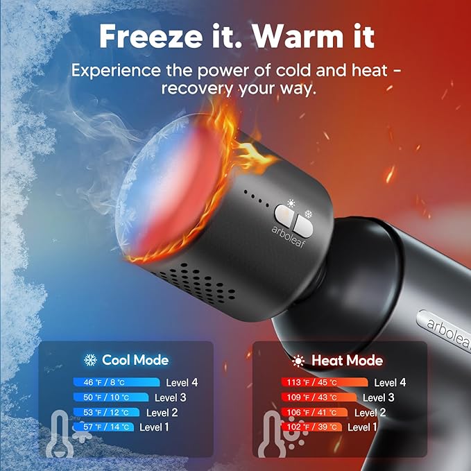 arboleaf Thermacool Massage Gun with Heat and Cold, 6 Speeds Muscle Massage Gun Deep Tissue with Case, Powerful Percussion Massager for Home Gym Office Muscle Back Pain Relief, Gift