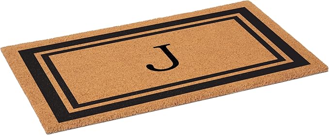 Calloway Mills 152961830J Black Border 18" x 30" Monogram Doormat, (Letter J)