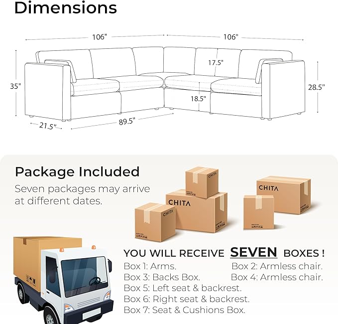 CHITA Oversized Modular Sectional Fabric Sofa Set, FSC Certified Extra Large 5 Seat V Shaped Cloud Couch for Living Room, 106 inch Width, 4 Seater and 1 Middle Corner, Blue