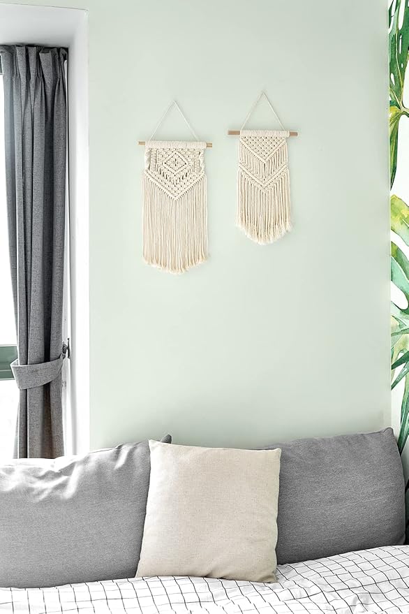 Dahey 2 Pcs Macrame Wall Hanging Small Woven Tapestry Wall Art Decor - Beautiful for Boho Home Dorm College Classroom Decor, Apartment, Nursery, Party Decorations, 16.5" L x 10" W and 17.5"x 10"W