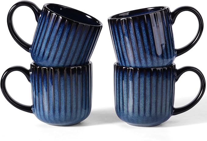 famiware Coffee Mugs Set of 4, Starlight 11 oz Mug Cup Set with Handle for Coffee, Tea, Cocoa, Milk - Ceramic Stoneware Mug Set, Nebulas Blue