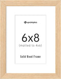 upsimples 6x8 Picture Frame, Natural Solid Wooden Picture Frames, Display 4x6 with Mat or 6 x 8 Without Mat, Wall or Tabletop, 1 Pack, Natural