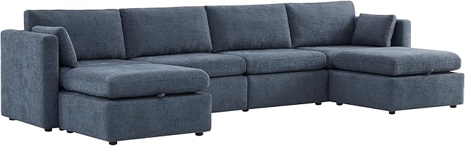CHITA Oversized Modular Sectional Fabric Sofa Set, FSC Certified Extra Large U Shaped Couch Reversible Chaise Modular Sectional Couch,146 inch Width,6 Seat Modular Sofa with Storage Ottomans, Blue