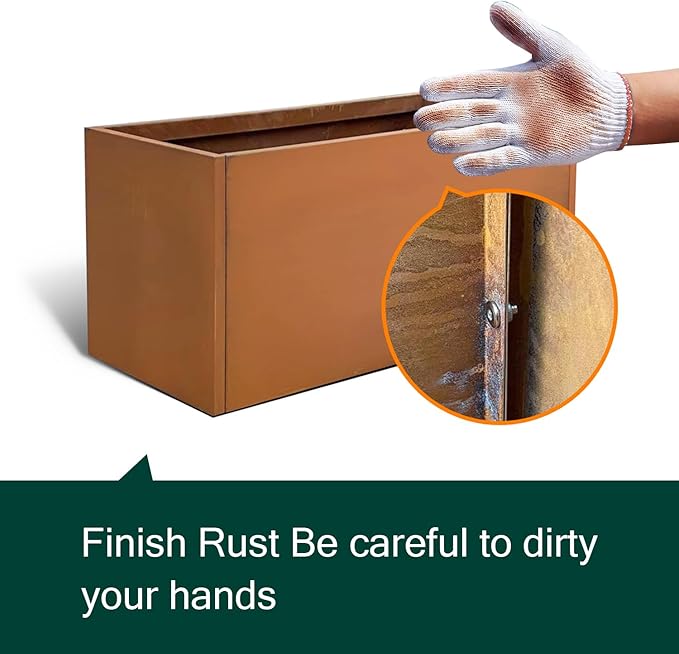 Corten Steel Planter Box Metal Outdoor Large Rectangular Rustic Durable Antique Detached for Commercial Residential Patio Deck and Backyard 36" x 12" x 16"