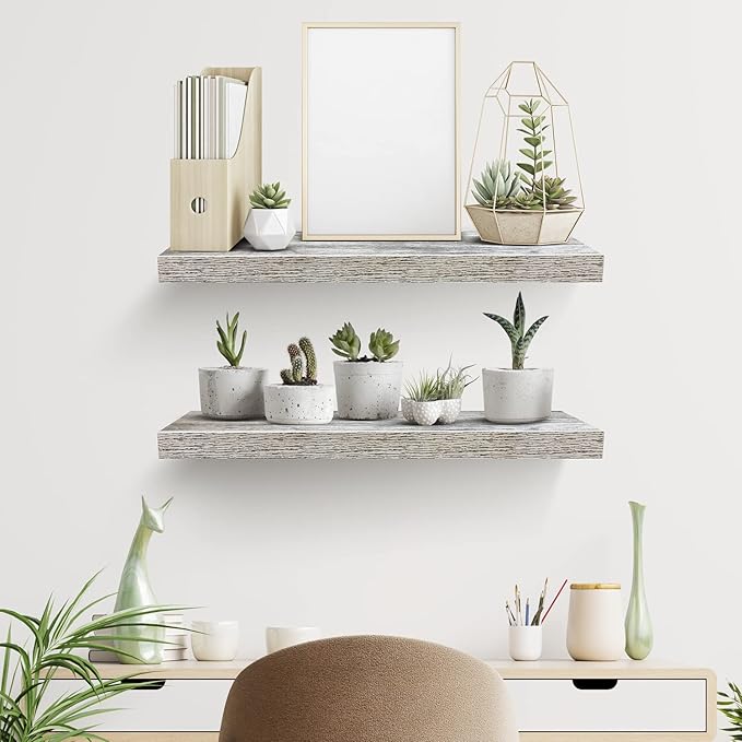 Sorbus Floating Shelves, Wall Shelves for Bedroom, Kitchen, Living Room, Bathroom Shelves Over The Toilet, Home Decor, Farmhouse, 24 x 9 Inch Wall Mounted Floating Shelves for Wall, 2 Pack, Rustic