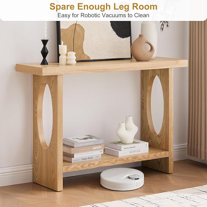 BECHAEO 47-Inch Farmhouse Narrow Console Table, 2'' Thickened Entryway Table with Solid Wood Veneer, 2-Tier Sofa Tables Behind Couch, Rectangle Hallway Tables for Living Room, Foyer Rustic Oak