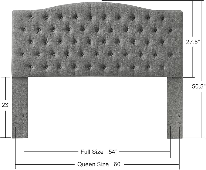 24KF Upholstered Tufted Button Linen Fabric Headboard,Comfortable Fashional Headboard Queen/Full Size,Granite