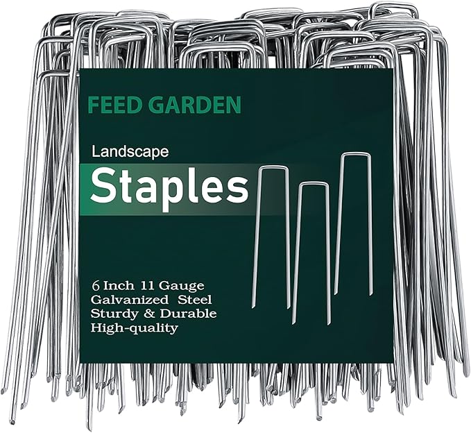 FEED GARDEN 6 Inch 500 Pack Galvanized Landscape Staples Plant Cover Pins 11 Gauge Tent Stakes Garden Stakes Landscaping Fabric SOD Pins Yard Spikes for Decoration Weed Barrier Fabric
