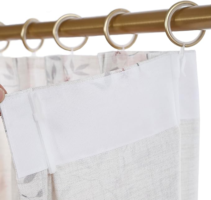 Pink Floral Pinch Pleated Linen Curtains - 2 Panels of Privacy Light-Filtering Printed Curtains Suitable for Dining Rooms and Farmhouses.100 Inches Wide by 90 Inches Long