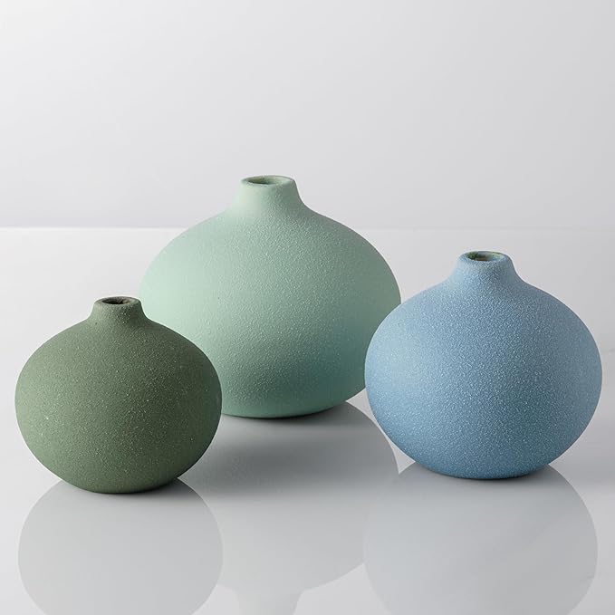Ceramic Vase Set of 3, Mini Flower Vase for Home Decor, Modern Vase, Small Flower Vases for Dining Table Centerpieces,Living Room,Shelf,Mantel and Entryway Display