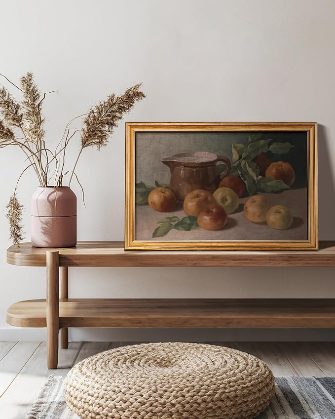 HUARCEY Gold Framed Vintage Wall Art for Living Room, Harvest Apples Still Life Oil Painting Artwork Shelf Decor Abstract Wall Pictures Large Prints Farmhouse Fruit Room Decor Bedroom Kitchen Bathroom