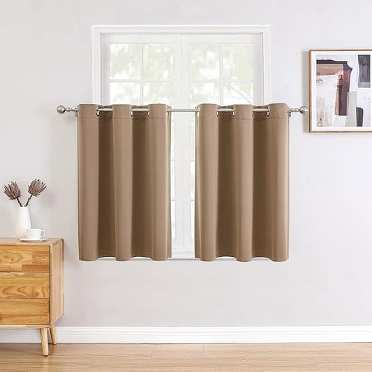 ChrisDowa Small Window Curtains for Kitchen and Bedroom - Grommet Short Thermal Insulated Room Darkening Curtains (2 Panels, Cappuccino, 42 x 36 Inch)