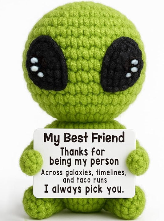 Christmas Unique Long Distance Friendship Gifts Cute Crochet Alien Plush Handmade My Person Fun Figures for Childhood Friends Besties Birthday