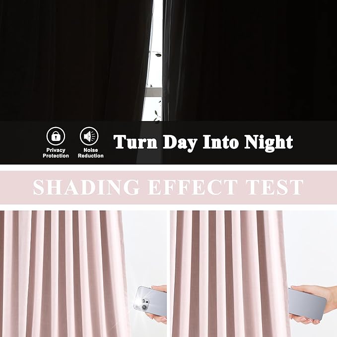 Vision Home Soft Pink Pinch Pleated Full Blackout Curtains Linen Blended Room Darkening Curtain Panels 102 inch for Living Room Bedroom Thermal Insulated Pinch Pleat Drapes with Hooks 40" Wx102 Lx2