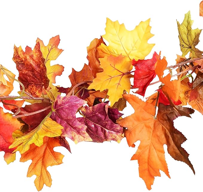 DearHouse 2 Pack Fall Garland Maple Leaf, 5.9Ft/Piece Hanging Vine Garland Artificial Autumn Foliage Garland Thanksgiving Decor for Home Wedding Fireplace Party Christmas (Orange)