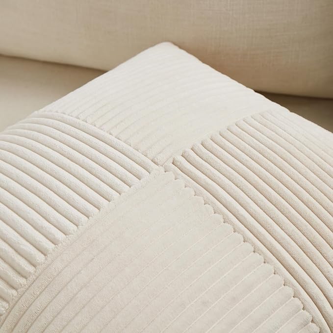 Fancy Homi 2 Packs Cream Lumbar Decorative Throw Pillow Covers 16x32 Inch for Living Room Couch Bed Sofa, Rustic Farmhouse Boho Home Decor, Soft Striped Corduroy Rectangle Accent Cushion Case 40x80 cm