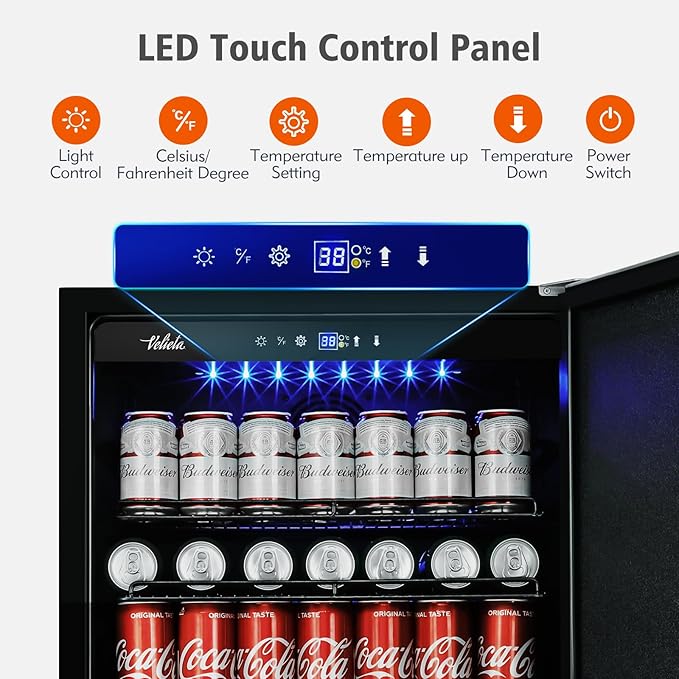 24 Inch Outdoor Beverage Refrigerator Cooler,Stainless Steel Wide Refrigerator for 210 Cans,Fit Perfectly for 24" Space Built-in Counter or Freestanding with powerful and quiet cooling system