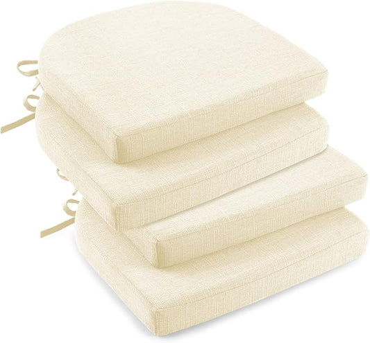 downluxe Indoor Chair Cushions for Dining Chairs, Soft and Comfortable Textured Foam Kitchen Chair Pads with Ties and Non-Slip Backing, 16" x 16" x 2", Beige, 4 Pack