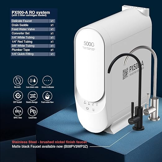 Frizzlife PX500-A Under Sink Tankless Reverse Osmosis Water Filtration System, 500 Gallons Per Day, Remineralizes Water, Easy DIY Installation, Low Maintenance