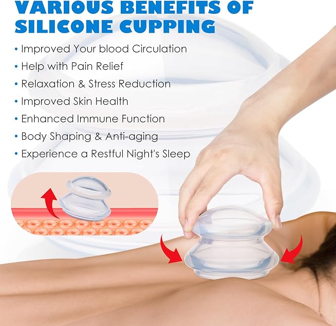 3pcs Cupping Therapy Set-Professional Silicone Cupping, Suitable for Facial Body Massage/Deep Myofascial Release/Pain Relief/Muscle Relaxation & More (Clear,3pcs)