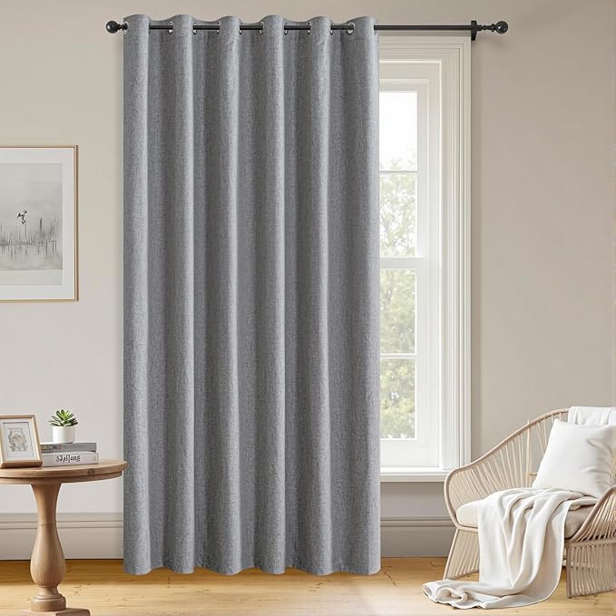 Blackout Curtains Customsize 1 Panel, 100% Blackout Textured Thermal Curtains, Grommet Privacy Light Blocking Drapes for Living Room Bedroom Luxury Decor(Customsize, Light Grey)