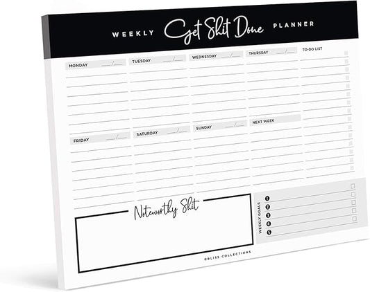 Bliss Collections Weekly Planning Pad, To Do List Notebook - Undated Tear-Off Sheets Notepad - Work Calendar, Organizer, Scheduler for Goals, Tasks - Get Stuff Done, 8.5" x 11", 50 Sheets