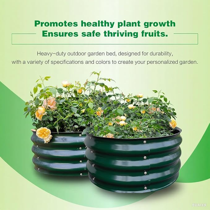 GARDMAX 2 Pack 2x2x1FT Galvanized Round Raised Garden Bed Kit, Metal Planter Boxes Outdoor with Easy Assembly, Large Garden Bed for Vegetables, Fruits, Flower, Herbs Dark Green