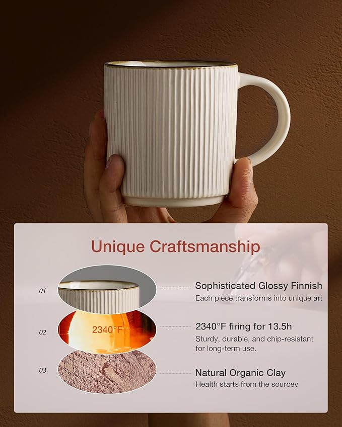 famiware Coffee Mug Set for 6, Star 12 oz Catering Mugs Cup Set with Handle for Coffee, Tea, Cocoa, Milk - Ceramic Stoneware Drinkware Set, White