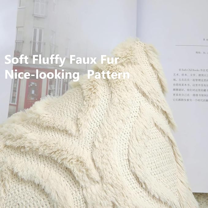 decorUhome Fall Throw Pillow Covers 12x20 Inch Set of 2, Soft Plush Decorative Faux Fur Beige Solid Couch Pillow Covers, Accent Farmhouse Neutral Lumbar Euro Pillow Cases for Sofa Bed Living Room