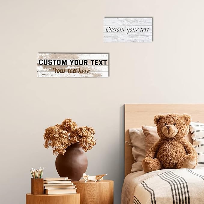 LZIMU Custom Text Signs Wall Decor Personalized Canvas Quote Family Sign Wall Art Wood Background Rustic Farmhouse Decor Framed (4"x12")