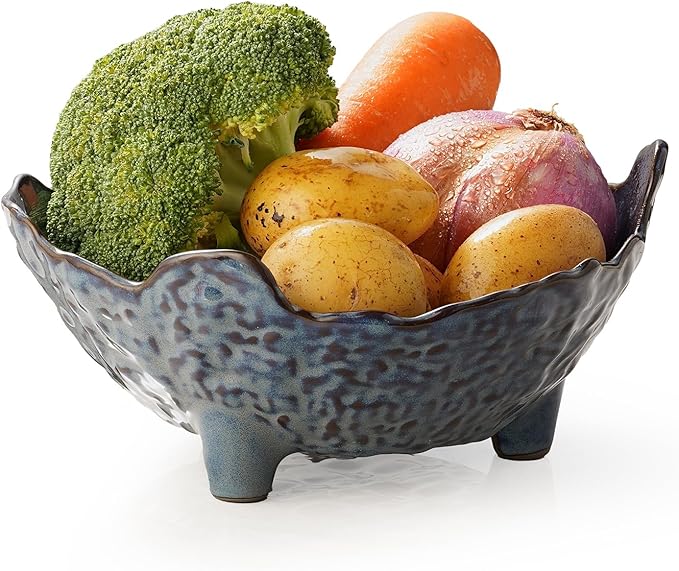 Fruit Bowl, Porcelain Oval Bowl for Kitchen Counter Large Decorative Bowl for Home Decor Centerpiece Bowl for Fruit, Vegetable, Breads, Nuts, Blue