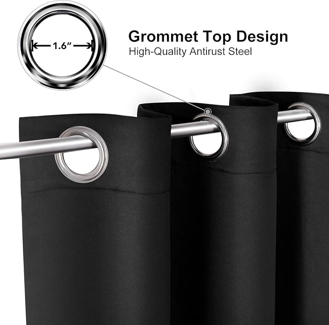 ChrisDowa Blackout Curtains 70 inches Wide for Bedroom - 2 Panels Set Extra Wide Grommet Thermal Insulated Room Darkening Curtains for Living Room (Black, 70 x 84 Inch)