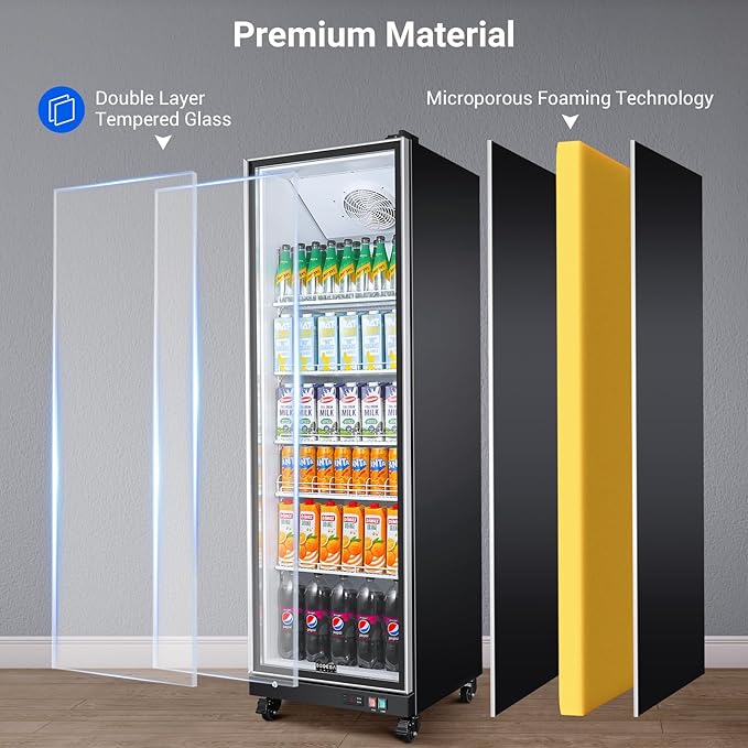 BODEGACOOLER Commercial Beverage Refrigerator Glass Door,18.1 Cu.Ft Commercial Display Merchandiser Fridge,Upright Display Bar Cooler with Soft LED Light,Adjustable Shelves,Aluminum Door,Black